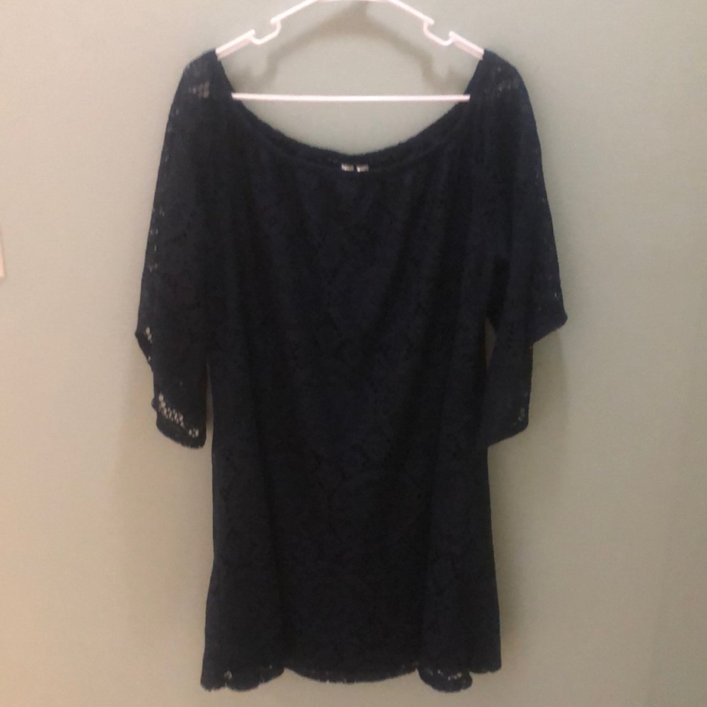 Navy blue eyelet off the shoulder dress size xl. Brand:Tacera.
